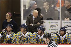 Former Toledo Walleye head coach Derek Lalonde, shown talking to his team in 2016, has been named an assistant with the NHL's Tampa Bay Lightning.