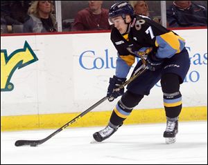 The Walleye's Zach Nastasiuk takes control of the puck. Nastasiuk was a second-round draft pick of the Red Wings.
