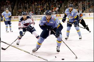 Toledo's Erik Bradford (19) was traded today as the Walleye added a defenseman for the stretch run.