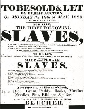 An advertisement for an 1829 slave auction. Documents such as this make it possible to trace the lineage of the descendants of slaves.