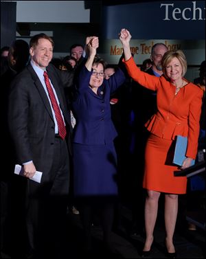 U.S. Rep. Marcy Kaptur endorses   Richard Cordray, Democratic candidate for Ohio governor, and his running mate Betty Sutton, during an event at the National Museum of the Great Lakes, Monday in East Toledo.  
