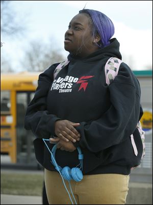 Woodward High School student Timjyona Woodson, 18, talks about gun violence in schools.