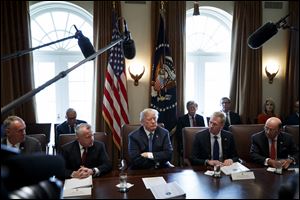 President Donald Trump during a meeting with his Cabinet, in the Cabinet Room of the White House on Monday.