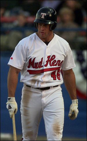 Gabe Kapler on gets ready to bat while with the Mud Hens during the team's Opening Day game in 1999. Kapler has managed the Phillies to a 32-29 record this season.