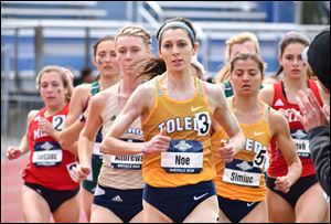 The University of Toledo's Janelle Noe, shown running at the Mid-American Conference championships, placed 11th in the 1,500-meter run at the NCAA championships in Oregon.