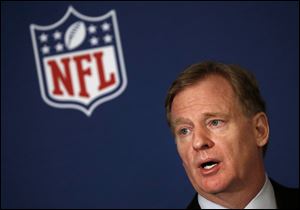 NFL commissioner Roger Goodell speaks to reporters on May 23 in Atlanta.