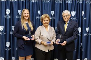 University of Toledo Alumni Award winners Mallory Ladd, Betty Montgomery, and Thomas Wakefield.